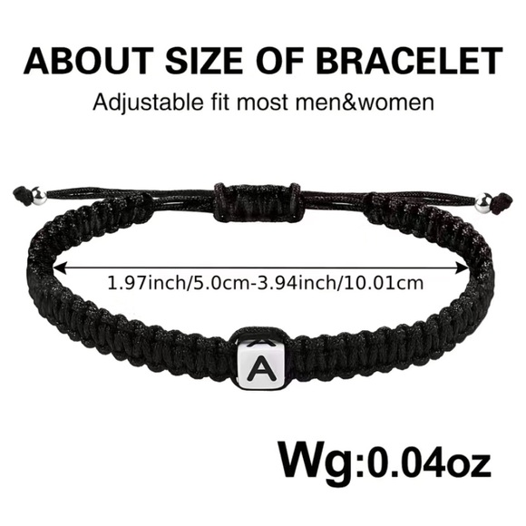 🌹Handmade Initial R Letter Ladies Men Black Rope Adjustable Hand Rope Bracelet - Picture 2 of 4